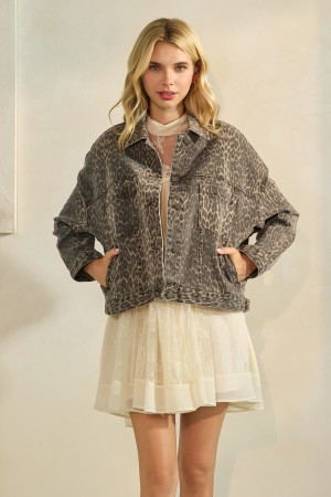 VJ72441<br/>Leopard Printed Denim Jacket