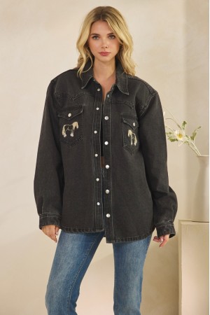 VJ72467<br/>Denim jacket with horse embroidery