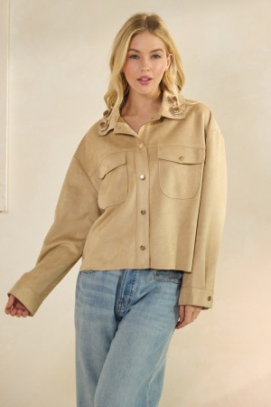 VJ72469<br/>Suede Jacket with Flower Collar Detail