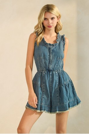 VP72299<br/>Distressed Hem Denim Romper