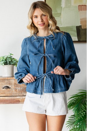 VT72292<br/>Front Ribbon Denim Top