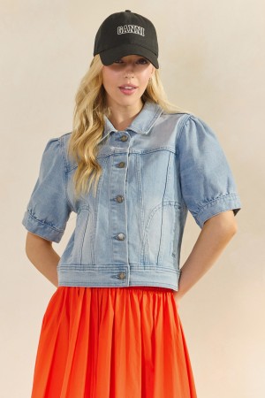 VT72409<br/>SHORT PUFF SLEEVE DENIM TOP