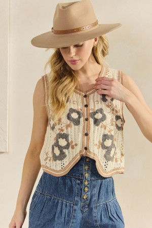 VT72455<br/>Floral Crochet Vest